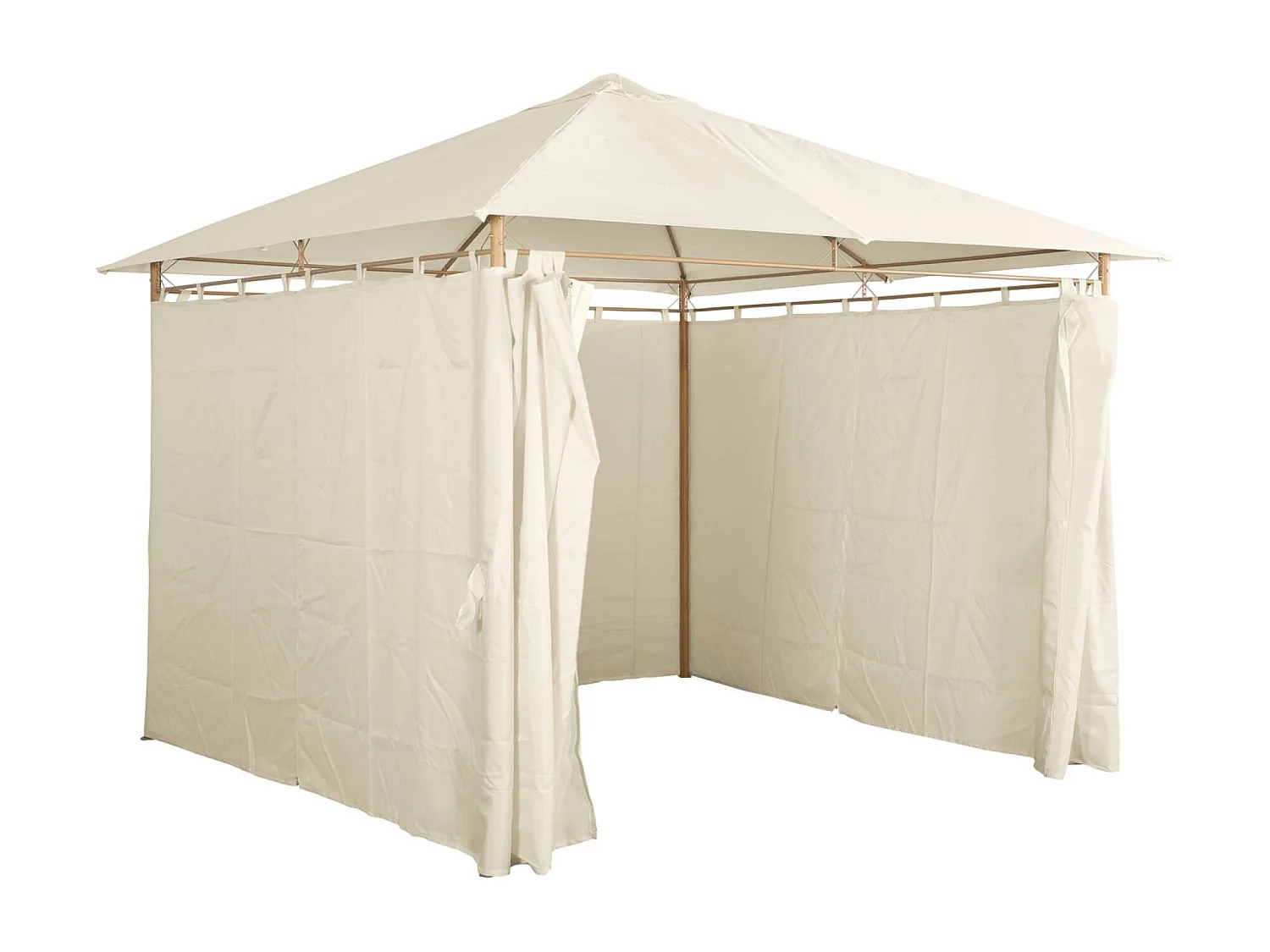 Tonnelle 3x3 m - Elusa -  Imitation bois. toile écru - Pergola avec rideaux. tente de jardin. barnum. chapiteau. réception