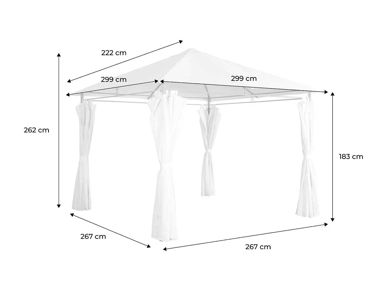 Tonnelle 3x3 m - Elusa -  Imitation bois. toile écru - Pergola avec rideaux. tente de jardin. barnum. chapiteau. réception