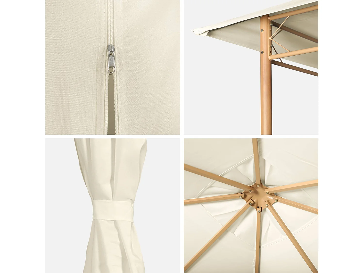 Tonnelle 3x3 m - Elusa -  Imitation bois. toile écru - Pergola avec rideaux. tente de jardin. barnum. chapiteau. réception