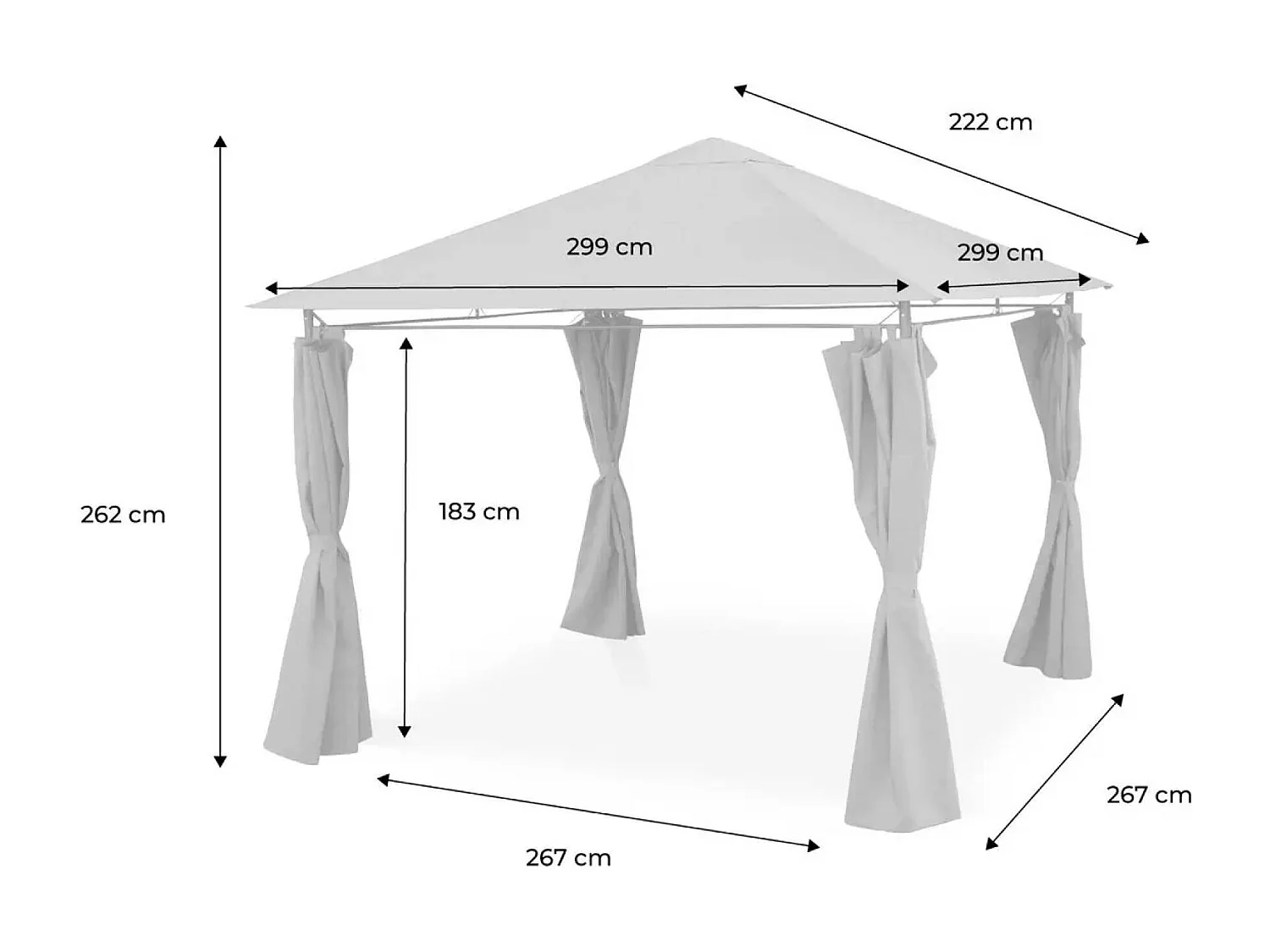 Tonnelle 3x3 m - Elusa -  Imitation bois. toile écru - Pergola avec rideaux. tente de jardin. barnum. chapiteau. réception