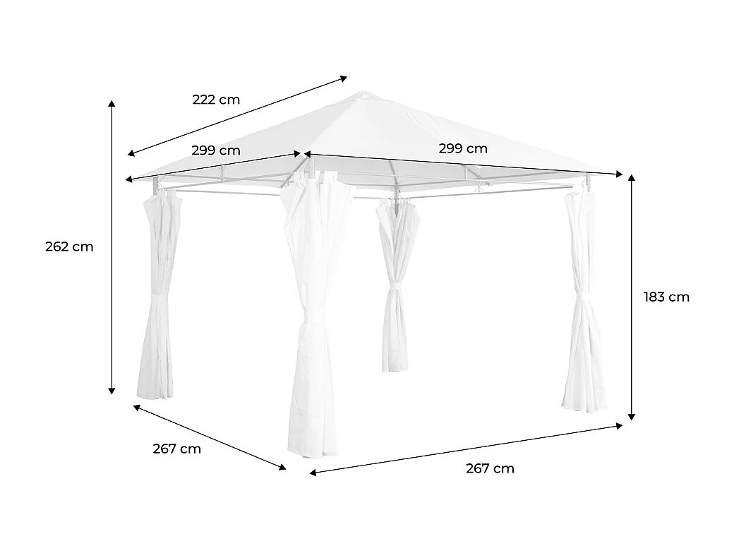Tonnelle 3x3 m - Elusa -  Imitation bois. toile écru - Pergola avec rideaux. tente de jardin. barnum. chapiteau. réception