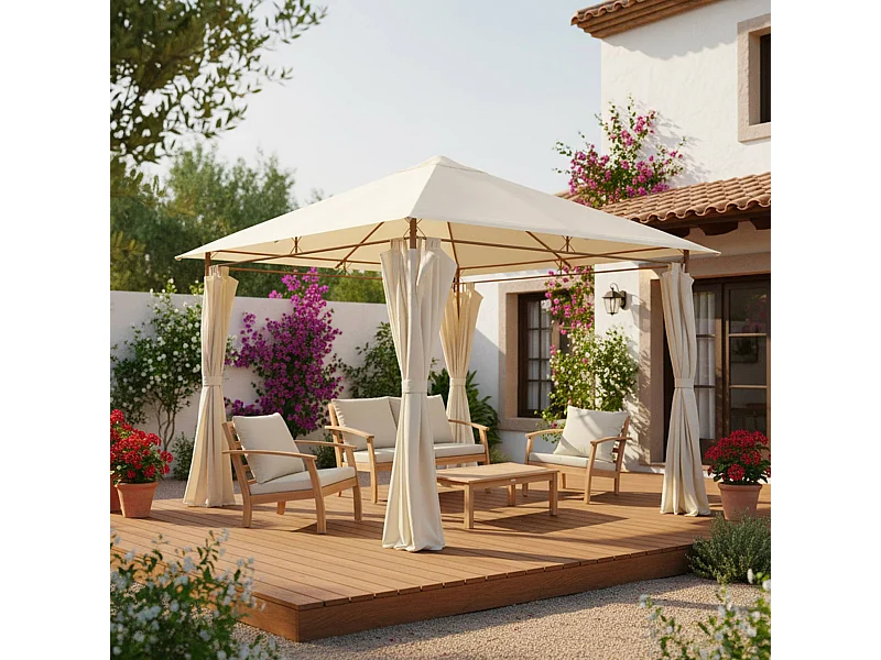 Pergola da giardino 3x3m struttura in alluminio con tende scorrevoli,