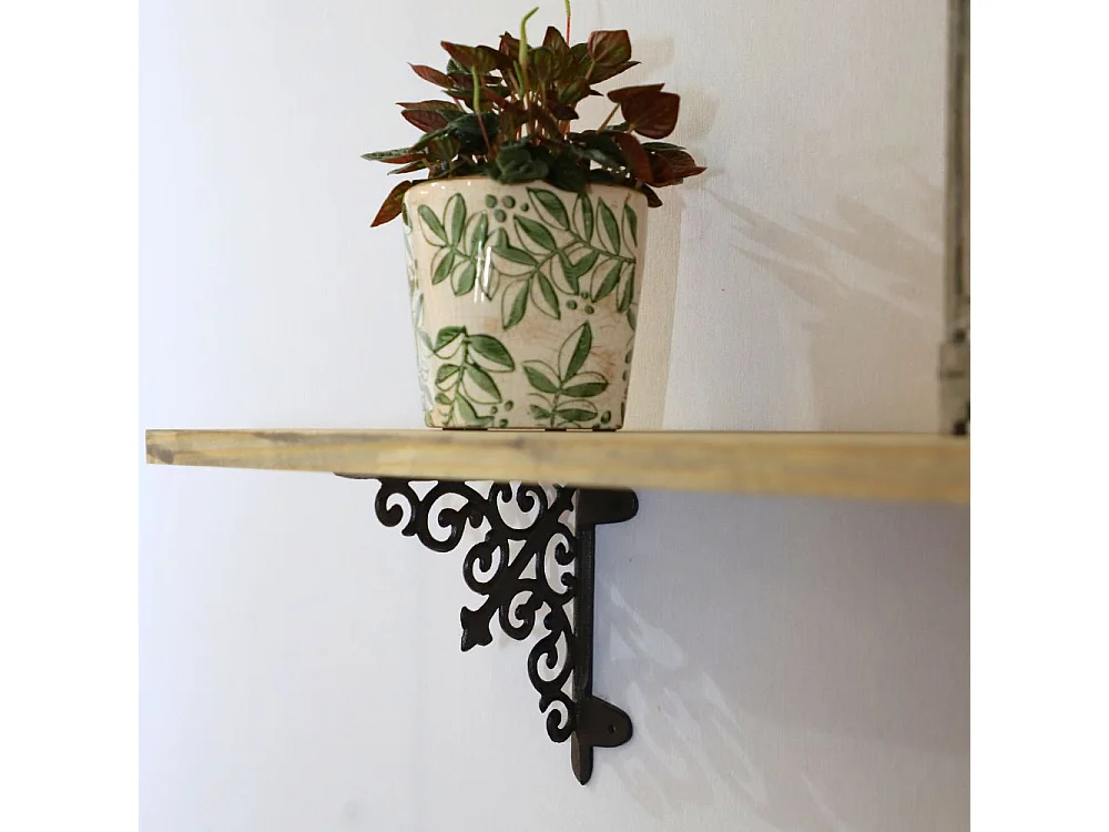 Equerre fixation étagère vintage ancienne fonte noire 20 x 21 cm