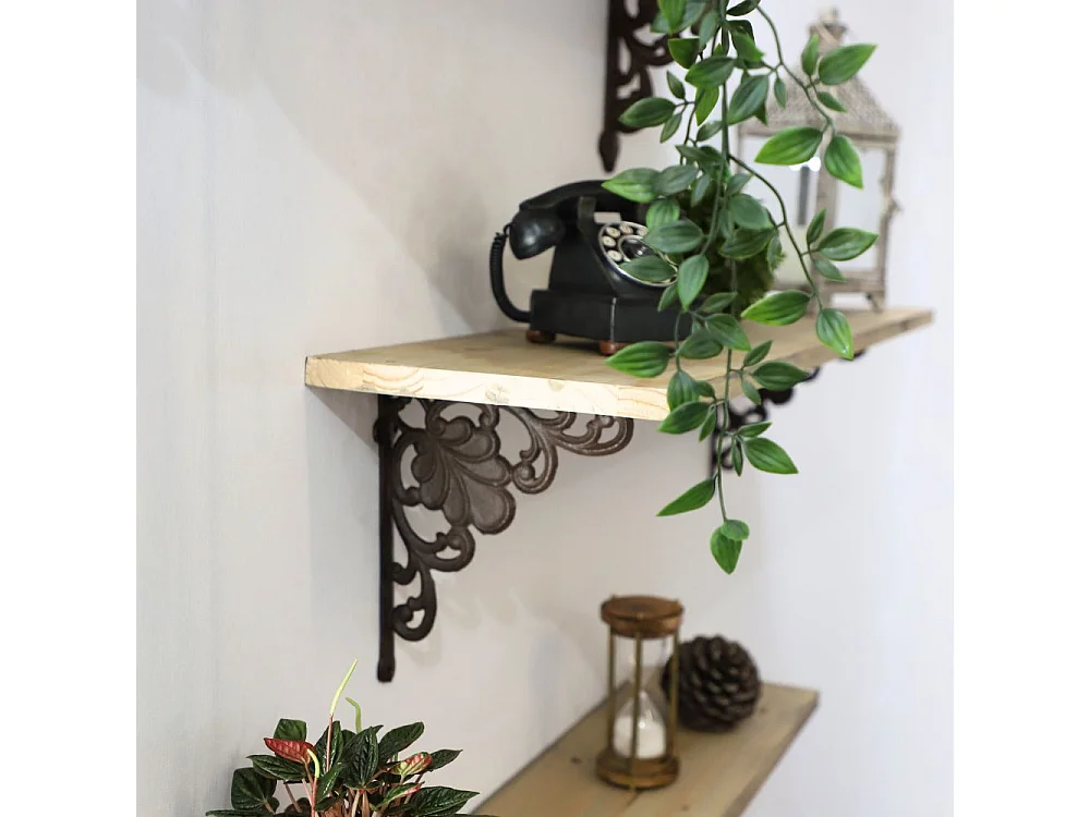 Equerre fixation étagère vintage ancienne fonte marron 23 x 24 cm