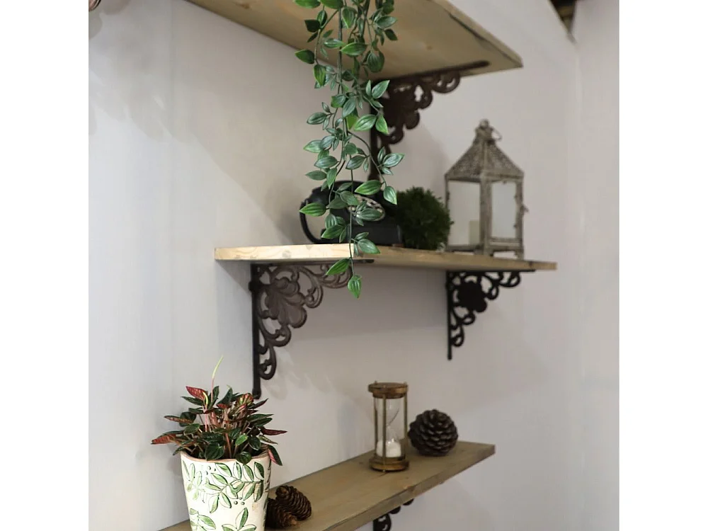 Equerre fixation étagère vintage ancienne fonte marron 23 x 24 cm