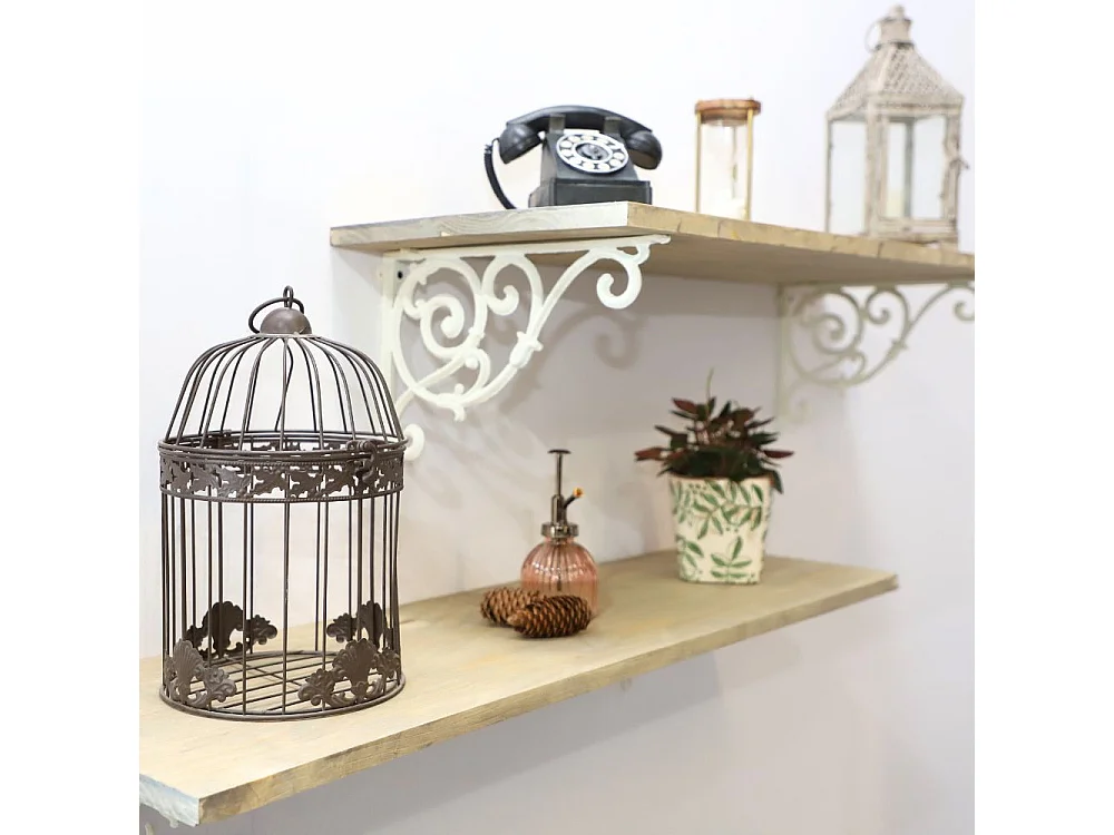 Équerre fixation étagère vintage ancienne fonte blanche 26 x 18 cm