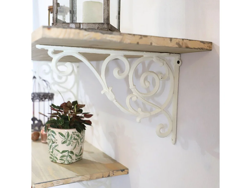Équerre fixation étagère vintage ancienne fonte blanche 26 x 18 cm