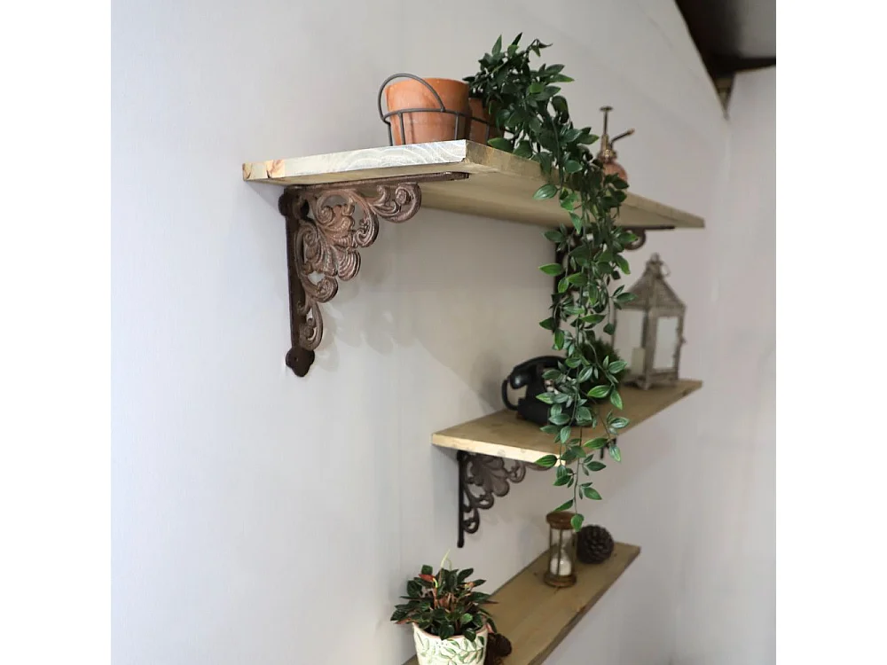 Equerre fixation étagère vintage ancienne fonte marron 23 x 24 cm