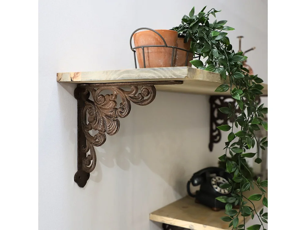 Equerre fixation étagère vintage ancienne fonte marron 23 x 24 cm