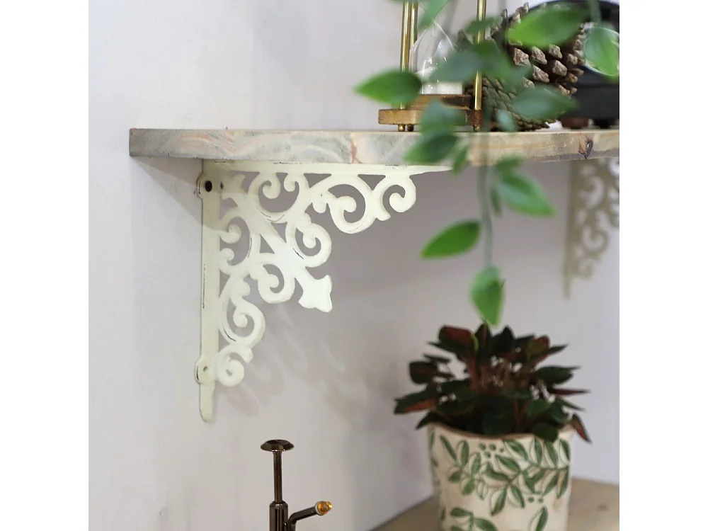Equerre fixation étagère vintage ancienne fonte blanche 20 x 20 cm