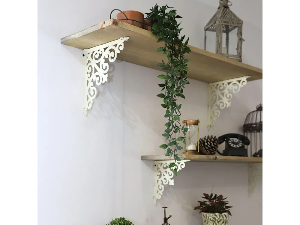 Equerre fixation étagère vintage ancienne fonte blanche 20 x 20 cm