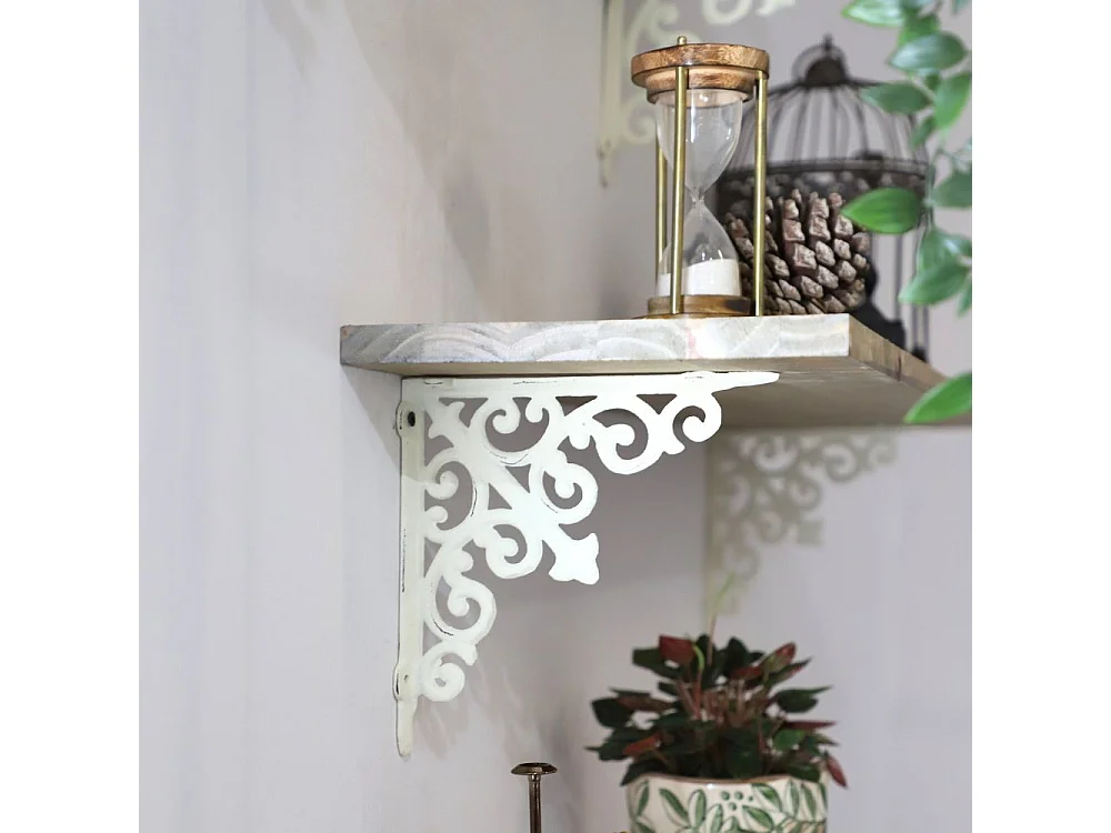 Equerre fixation étagère vintage ancienne fonte blanche 20 x 20 cm