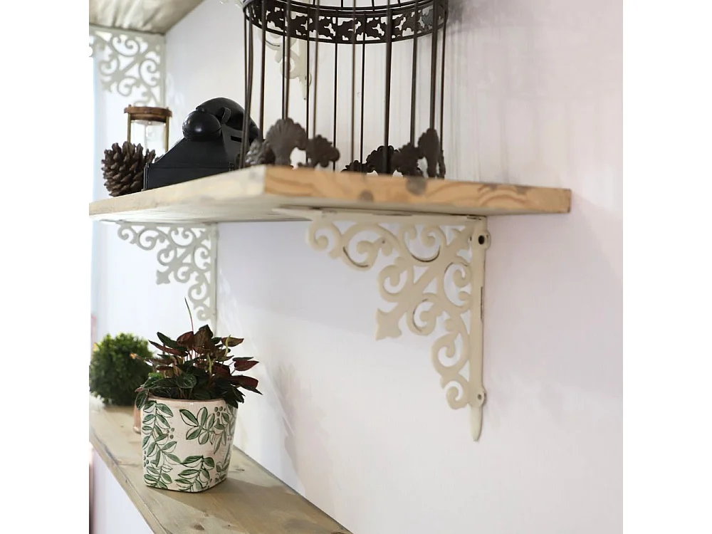 Equerre fixation étagère vintage ancienne fonte blanche 20 x 20 cm