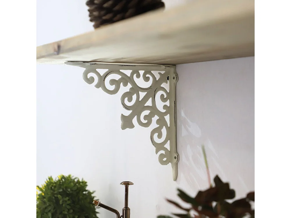 Equerre fixation étagère vintage ancienne fonte blanche 20 x 20 cm