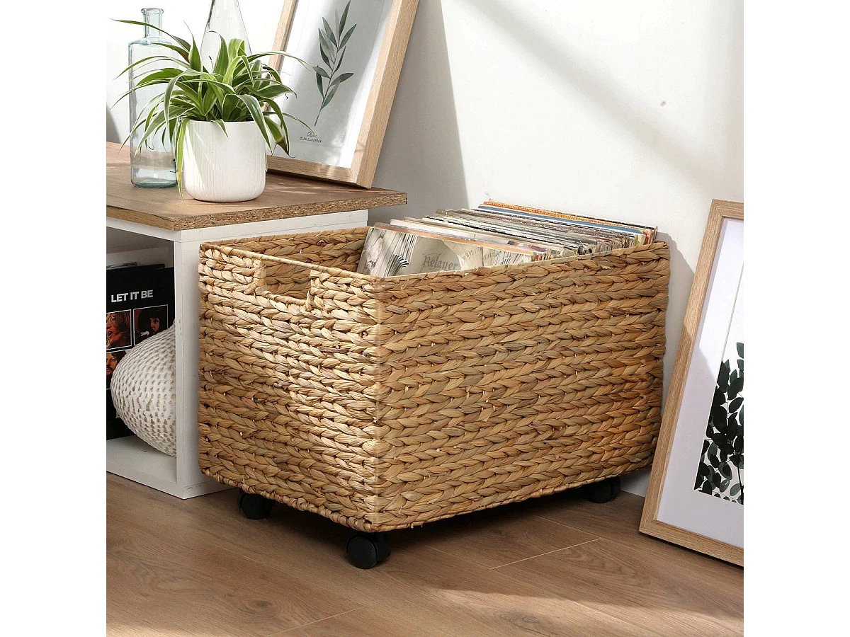 Coffre à jouet à roulettes en jacinthe d'eau - L50 cm