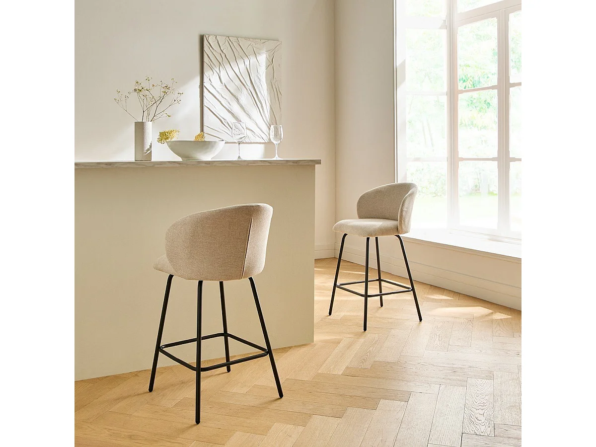 2er-Set Hocker aus meliertem Stoff mit Metallbeinen - SORREL