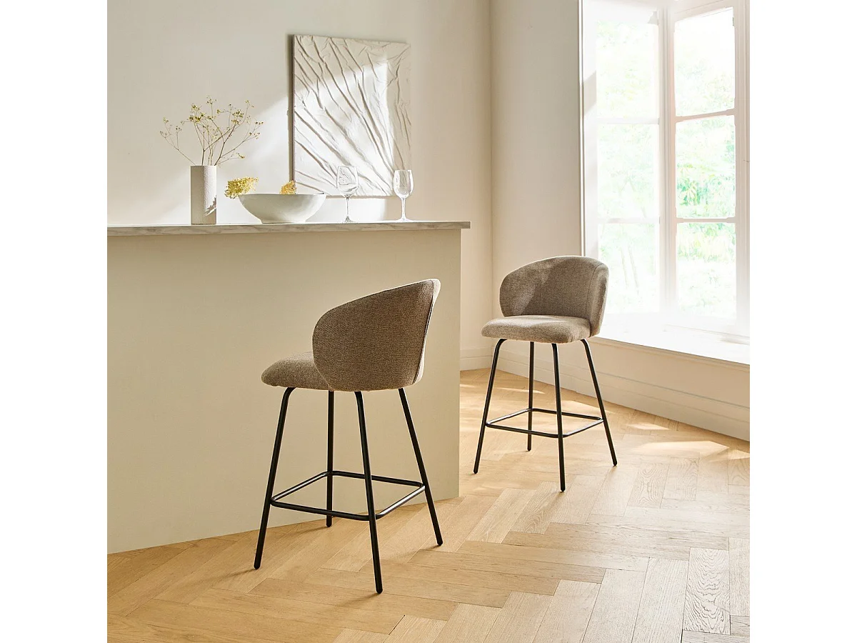 2er-Set Hocker aus meliertem Stoff mit Metallbeinen - SORREL