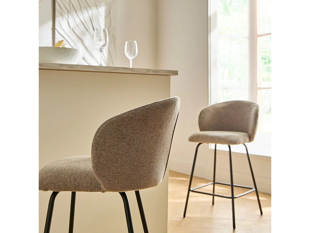 Lot de 2 tabourets en tissu chiné et pieds en métal SORREL