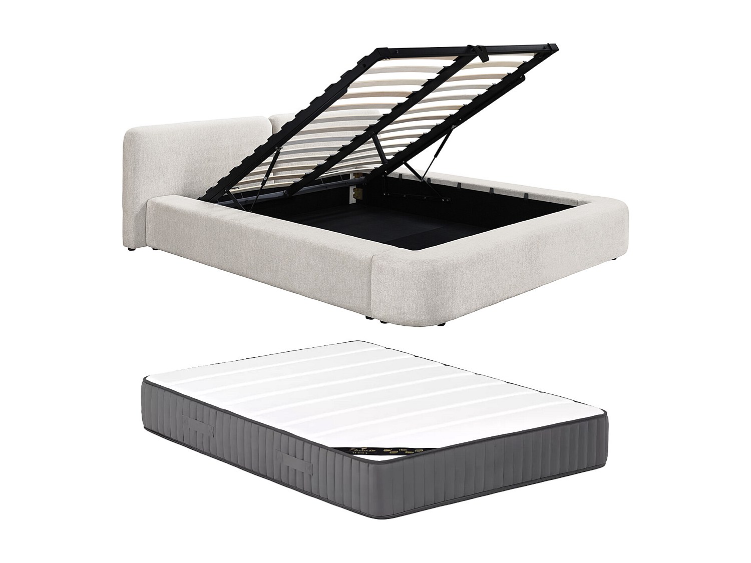 Bett mit Stauraum + Matratze 140 × 190 cm – Stoff – Beige – JUDALO by Maiso günstig online kaufen