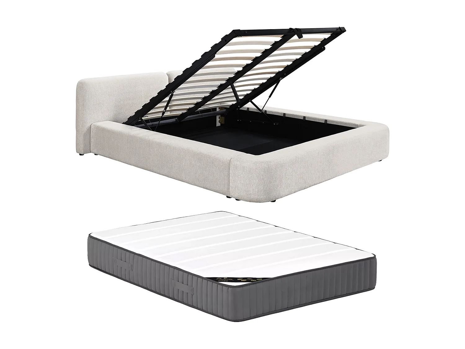 Lit coffre 160 x 200 cm - Tissu - Beige + Matelas - JUDALO de Maison Céphy