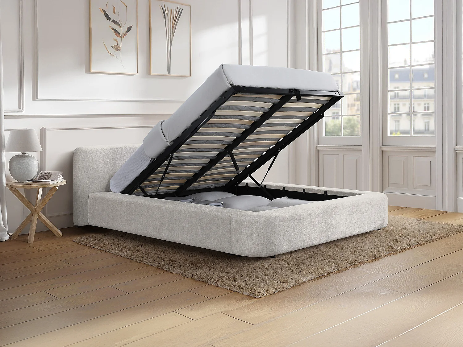 Lit coffre 180 x 200 cm - Tissu - Beige + Matelas - JUDALO de Maison Céphy