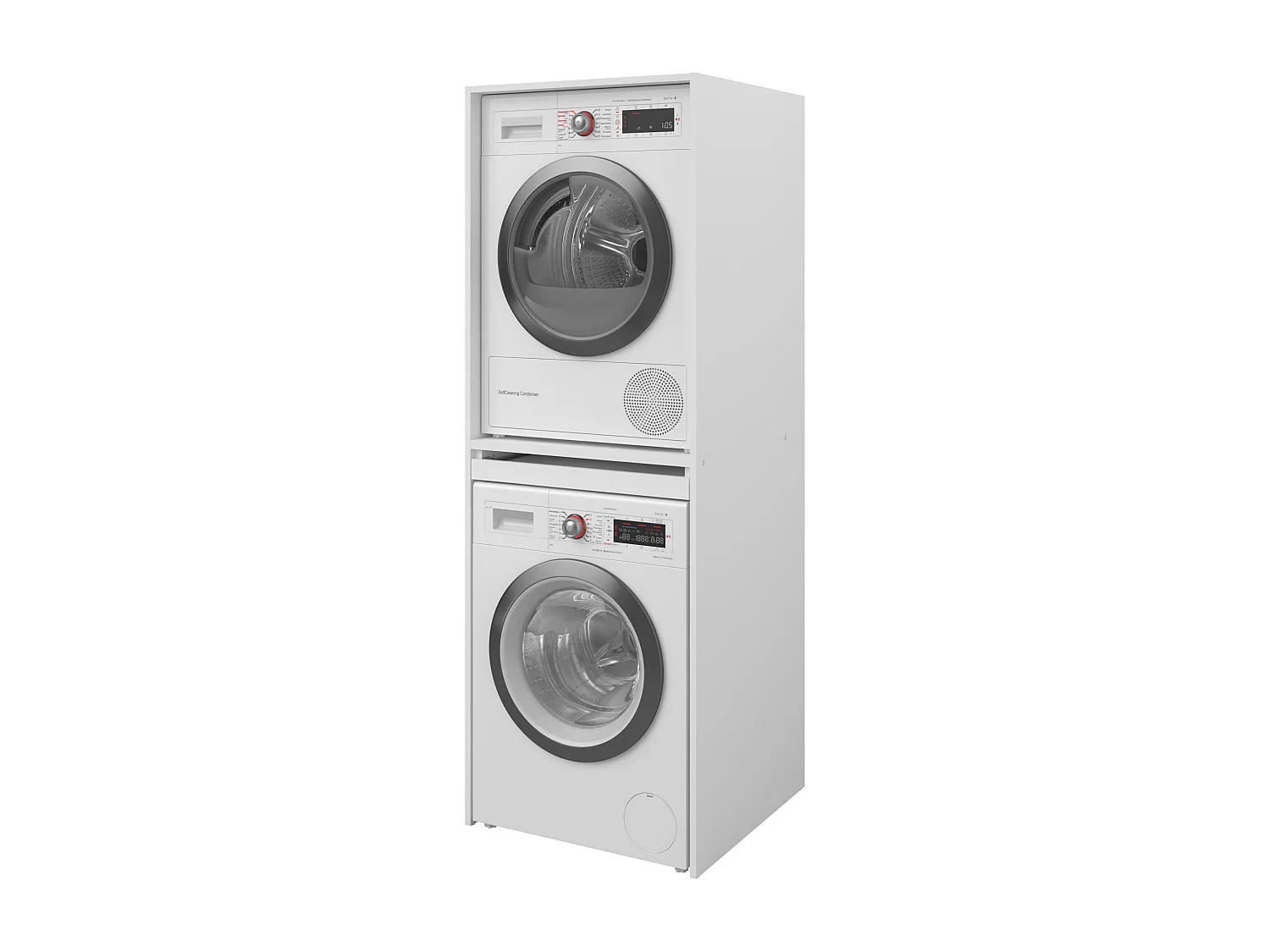 Meuble pour machine à laver et sèche-linge – Blanc – L64 x H184 cm – ERKANO