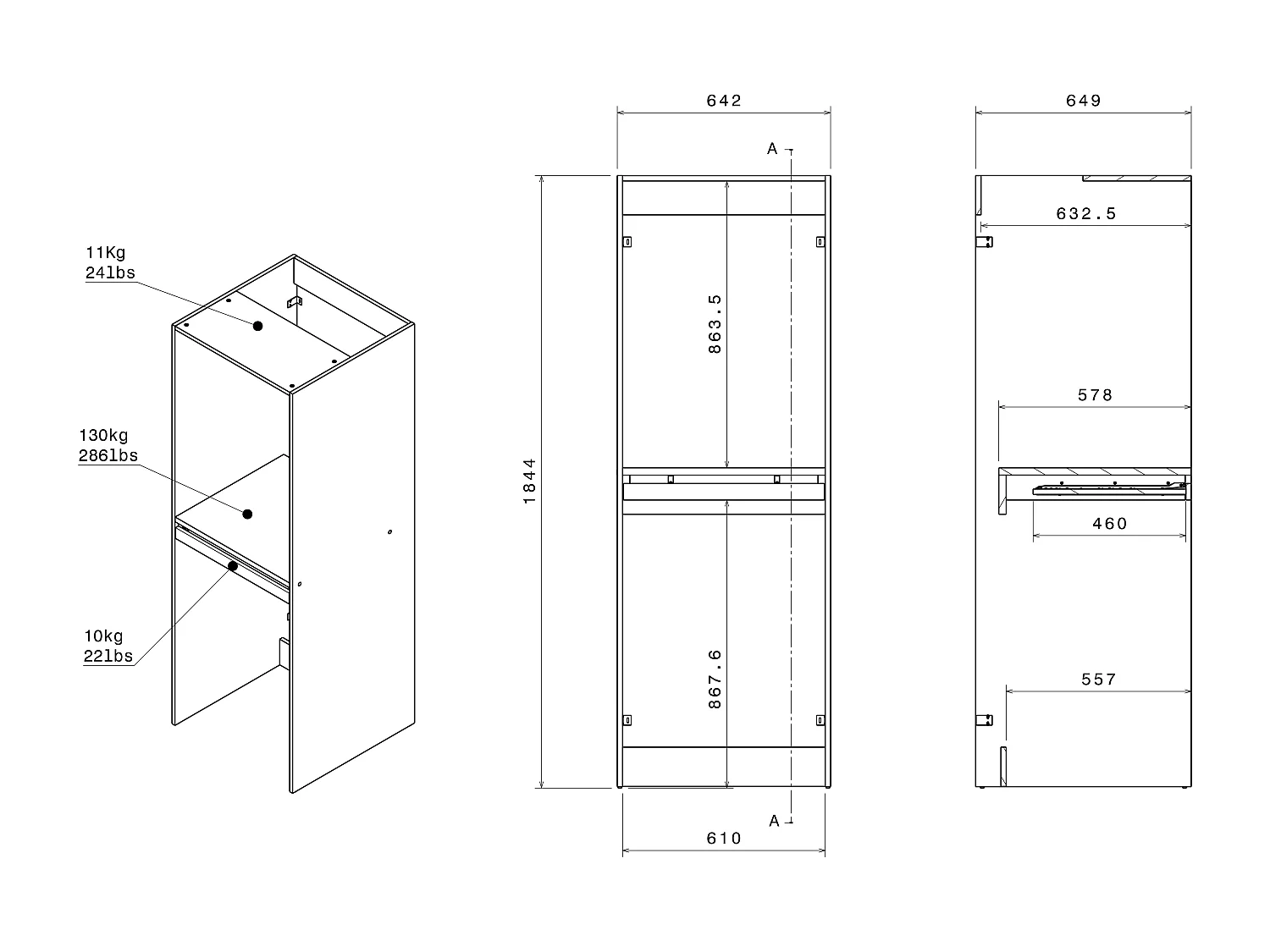 Mobile per lavatrice e asciugatrice Bianco L64 x H184 cm – ERKANO