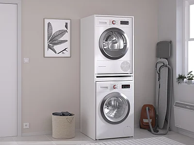 Washing machine and tumble dryer unit - white - W64 x H184 cm - ERKANO