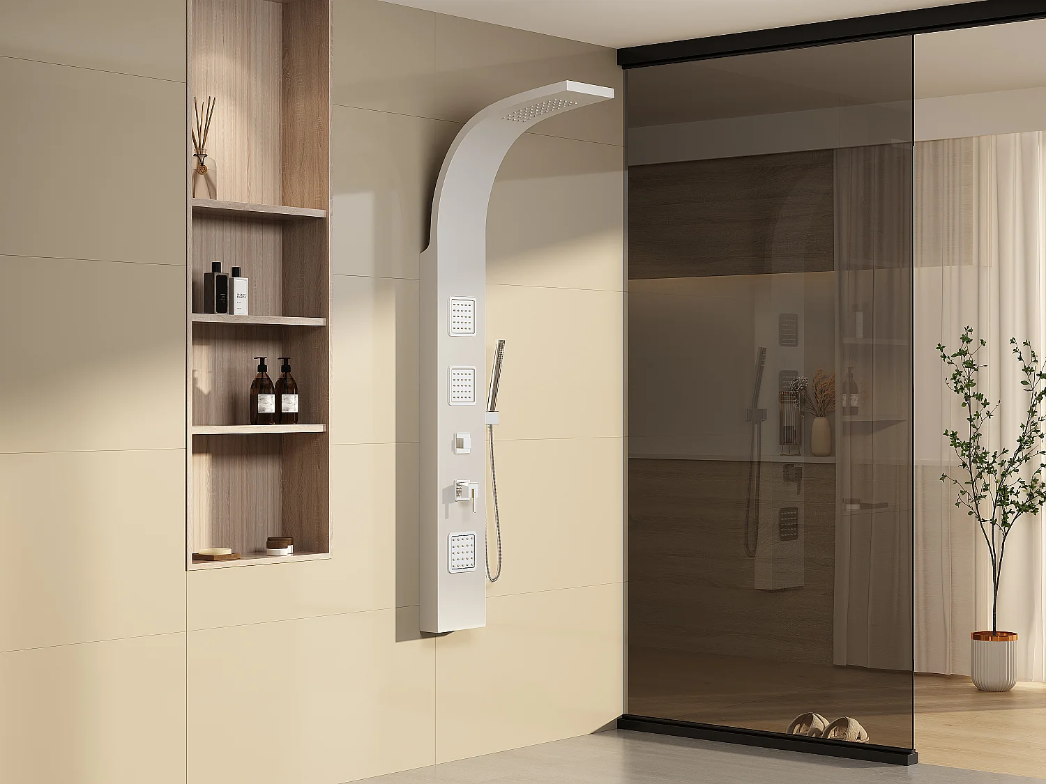 Colonne de douche hydromassante - Blanc mat - 20 x 150 cm - TYRA