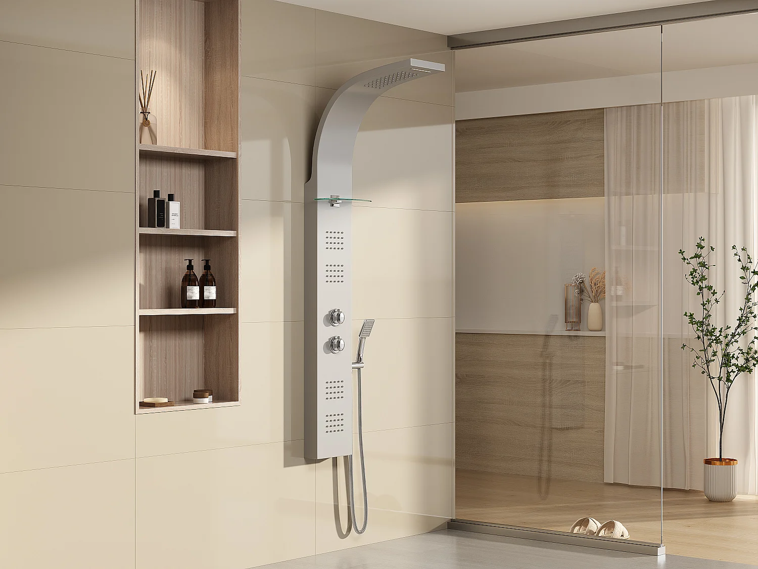 Colonne de douche hydromassante thermostatique - Argenté - P45 x H150 cm - JOSTA