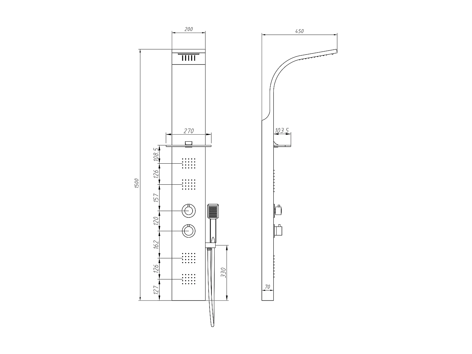Colonne de douche hydromassante thermostatique - Argenté - P45 x H150 cm - JOSTA