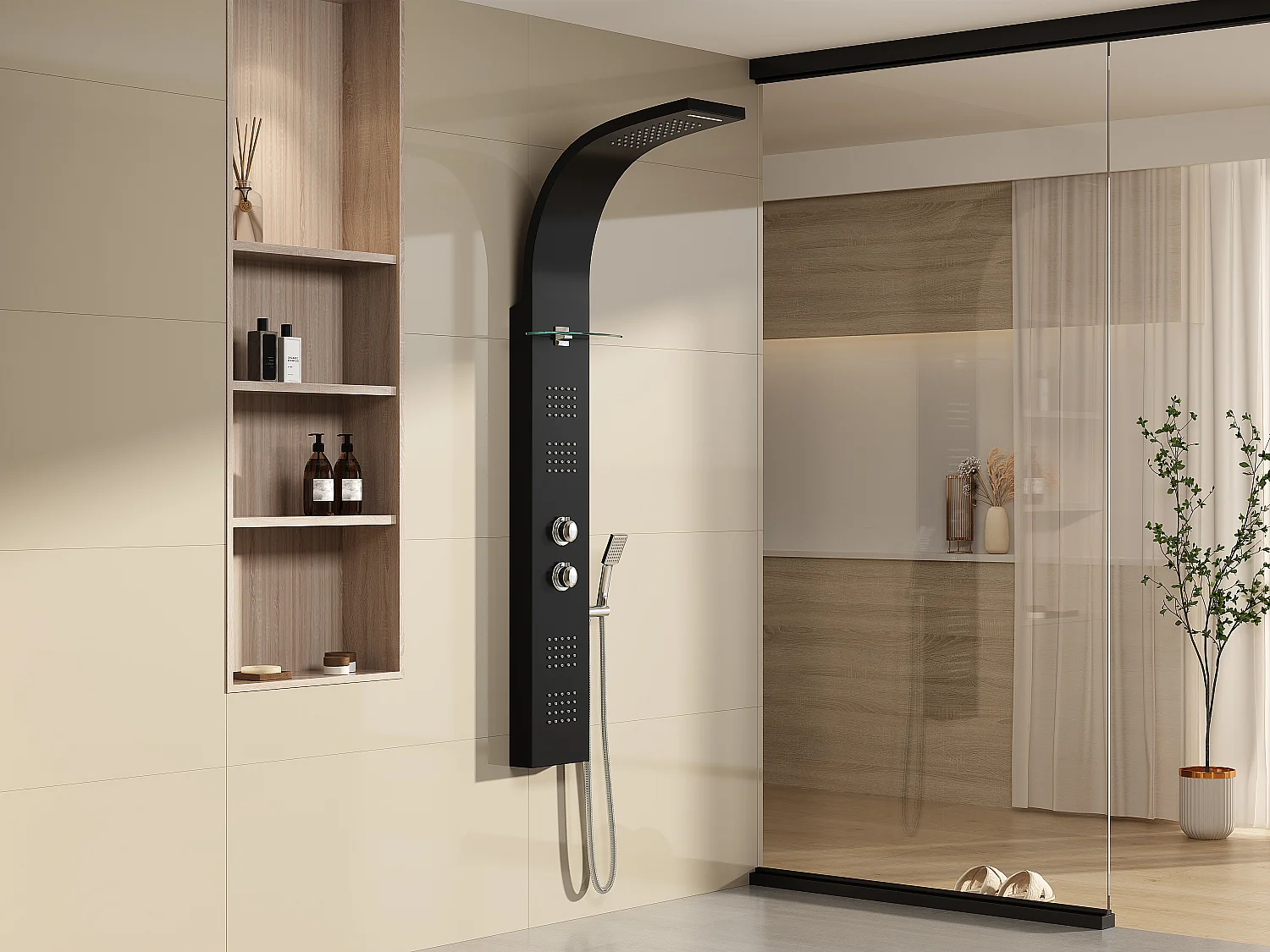 Colonne de douche hydromassante thermostatique - Noir mat - P45 x H150 cm -  JOSTA