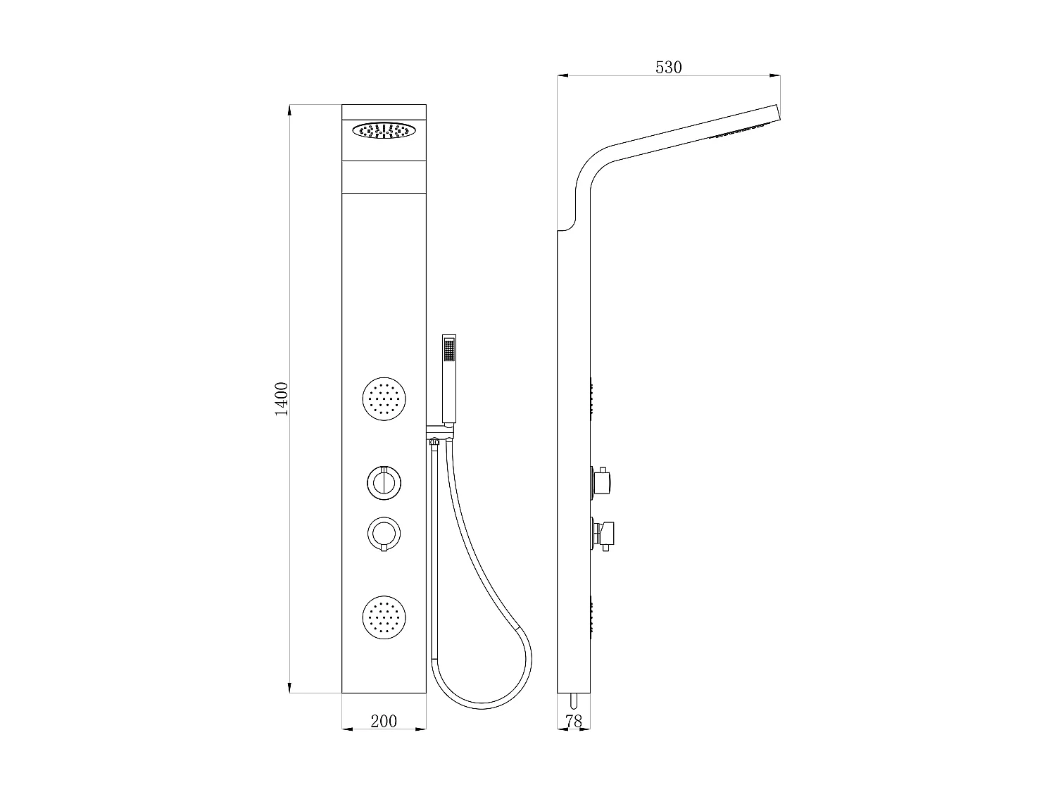 Colonne de douche hydromassante en bambou - Mitigeur mécanique - P53 x H140 cm - NEVOLA