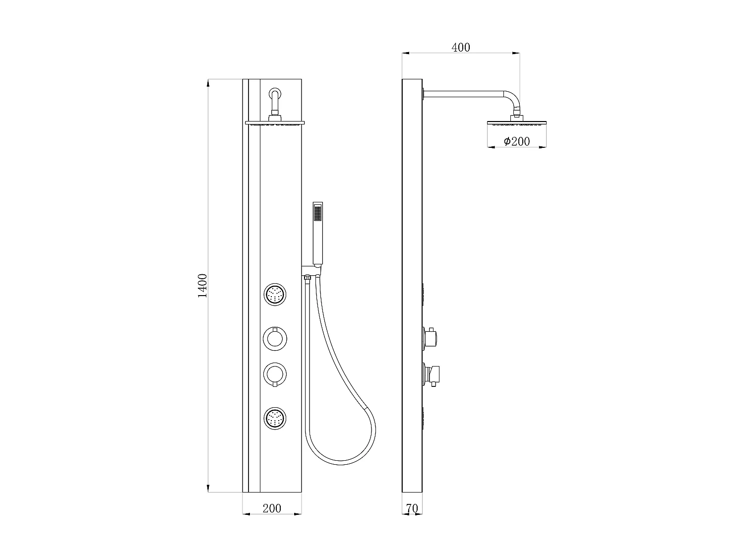Colonne de douche hydromassante en aluminium et bambou - Mitigeur mécanique - P40 x H140 cm - ORLETA