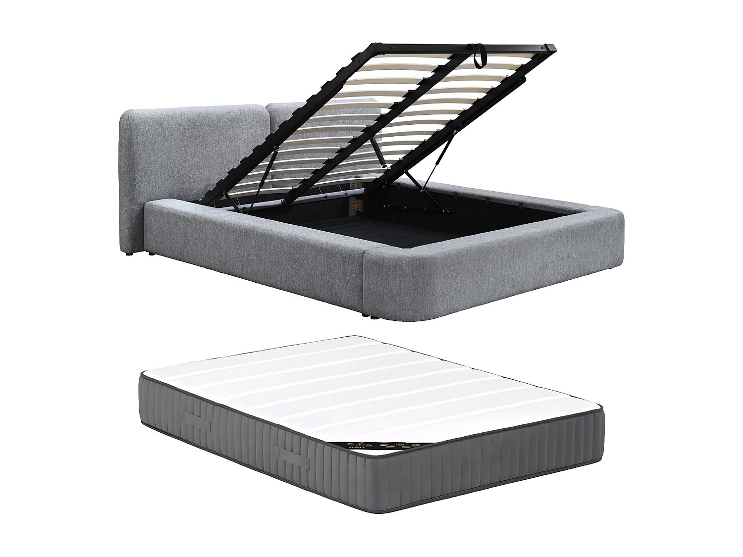 Bett mit Stauraum + Matratze 140 × 190 cm – Stoff – Grau – JUDALO by Maison günstig online kaufen