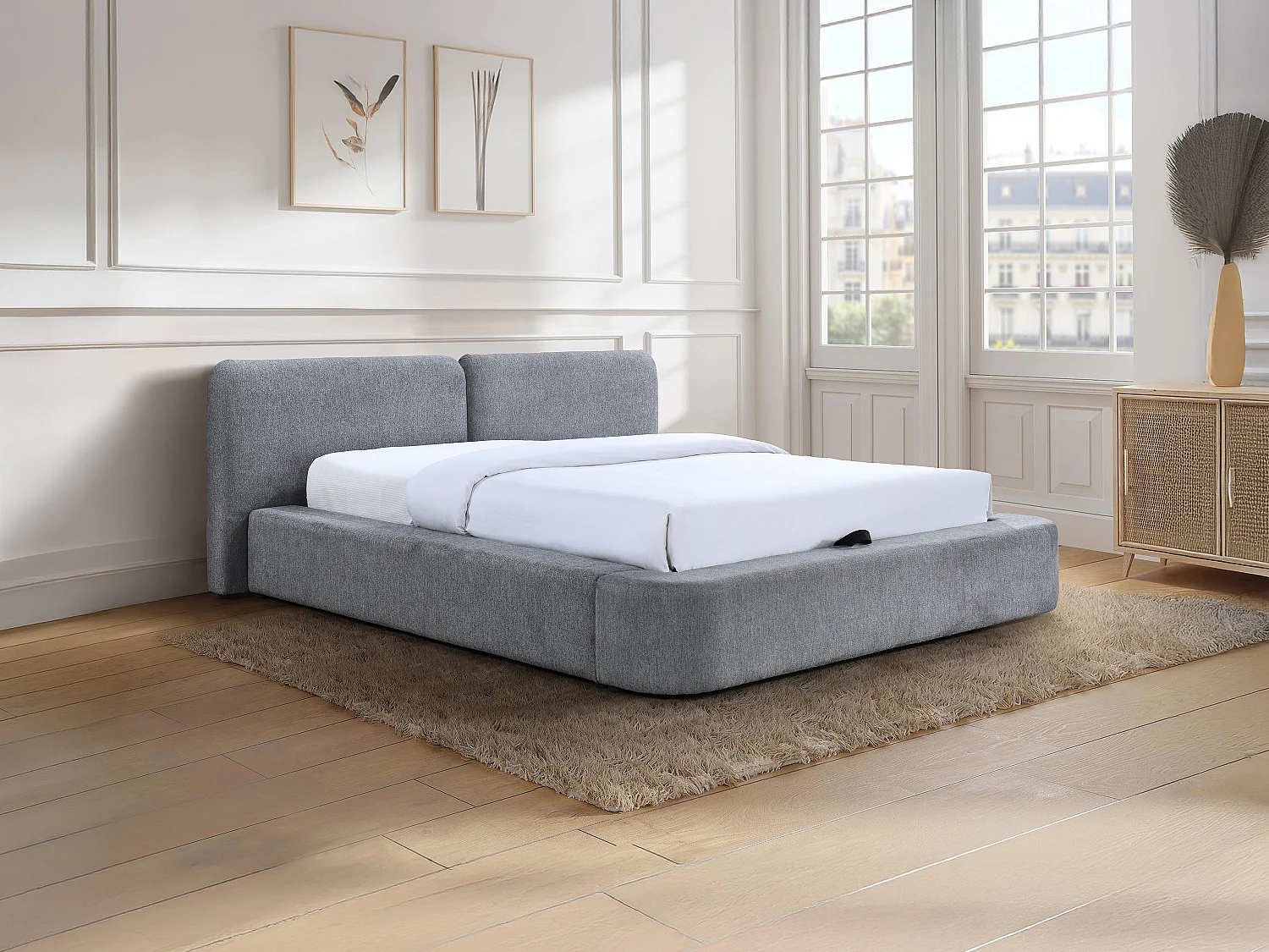 Lit coffre 180 x 200 cm - Tissu - Gris + Matelas - JUDALO de Maison Céphy