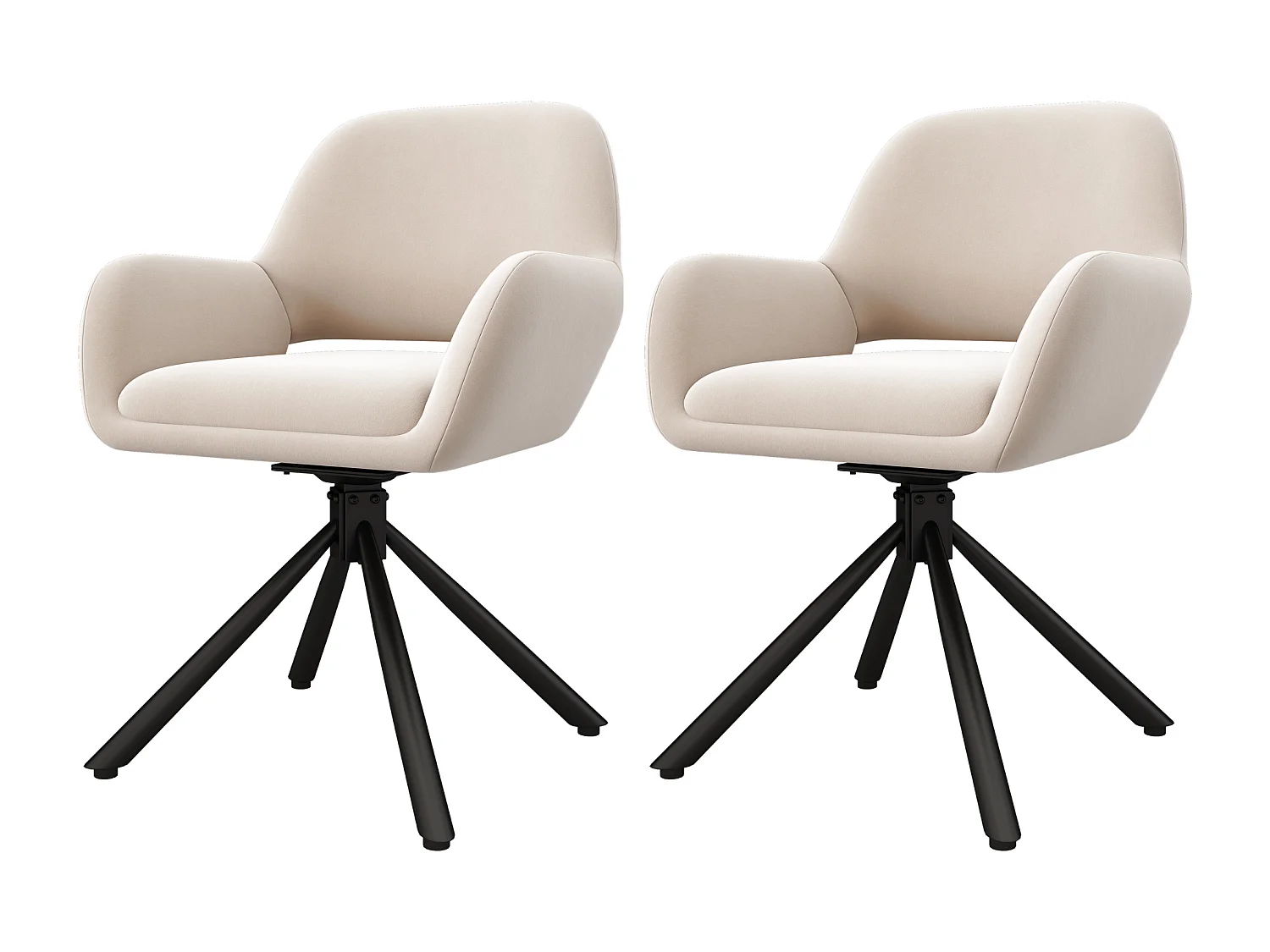 Lot de 2 chaises de salle à manger pivotantes en velours - 60 x 60 x 80 cm - avec accoudoirs - beige