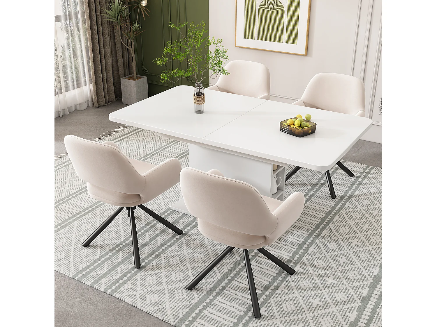 Lot de 2 chaises de salle à manger pivotantes en velours - 60 x 60 x 80 cm - avec accoudoirs - beige