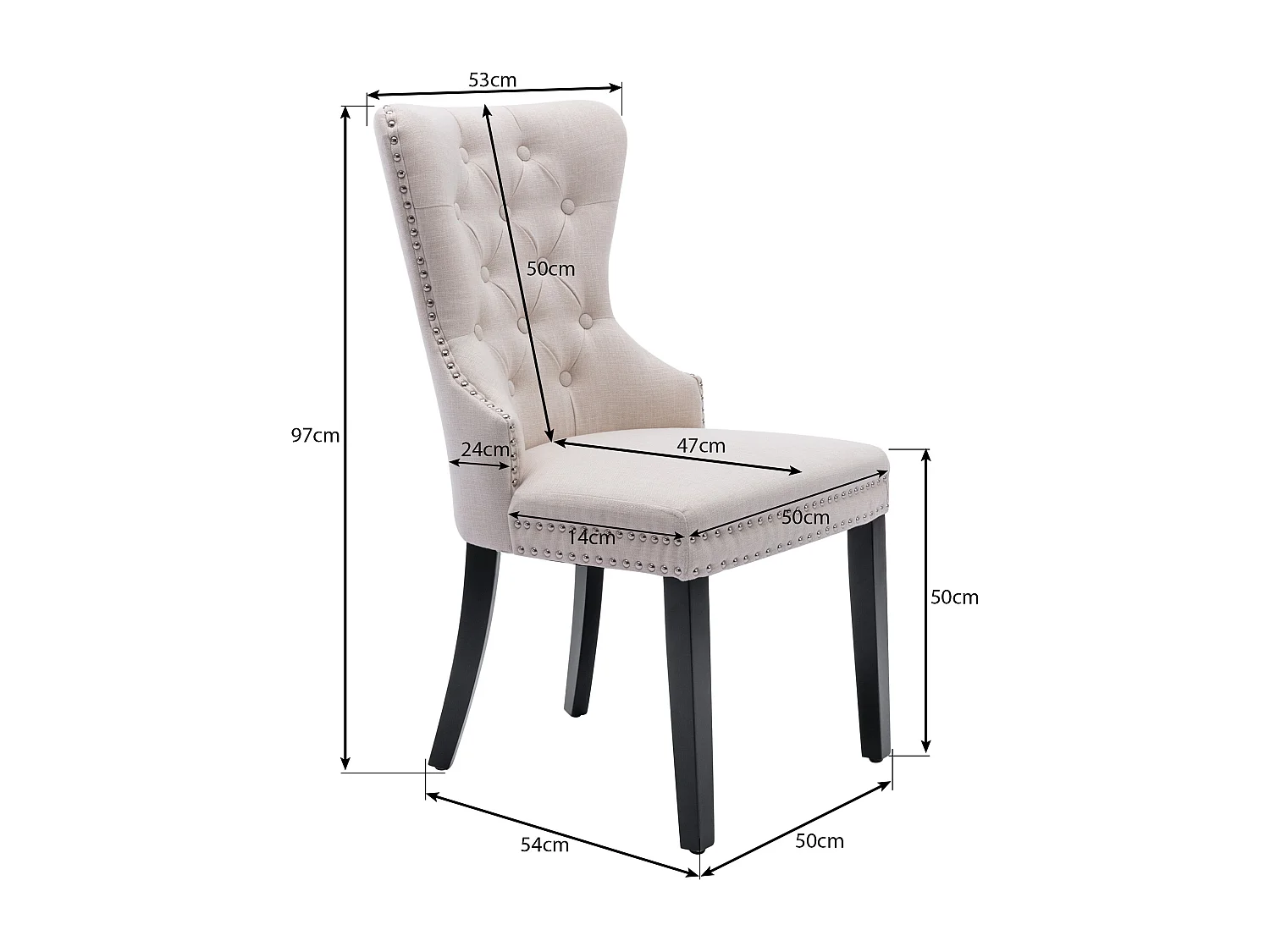 Juego de 2 sillas de comedor tapizadas en lino - 53 x 54 x 97 cm - patas de roble - sillón - beige