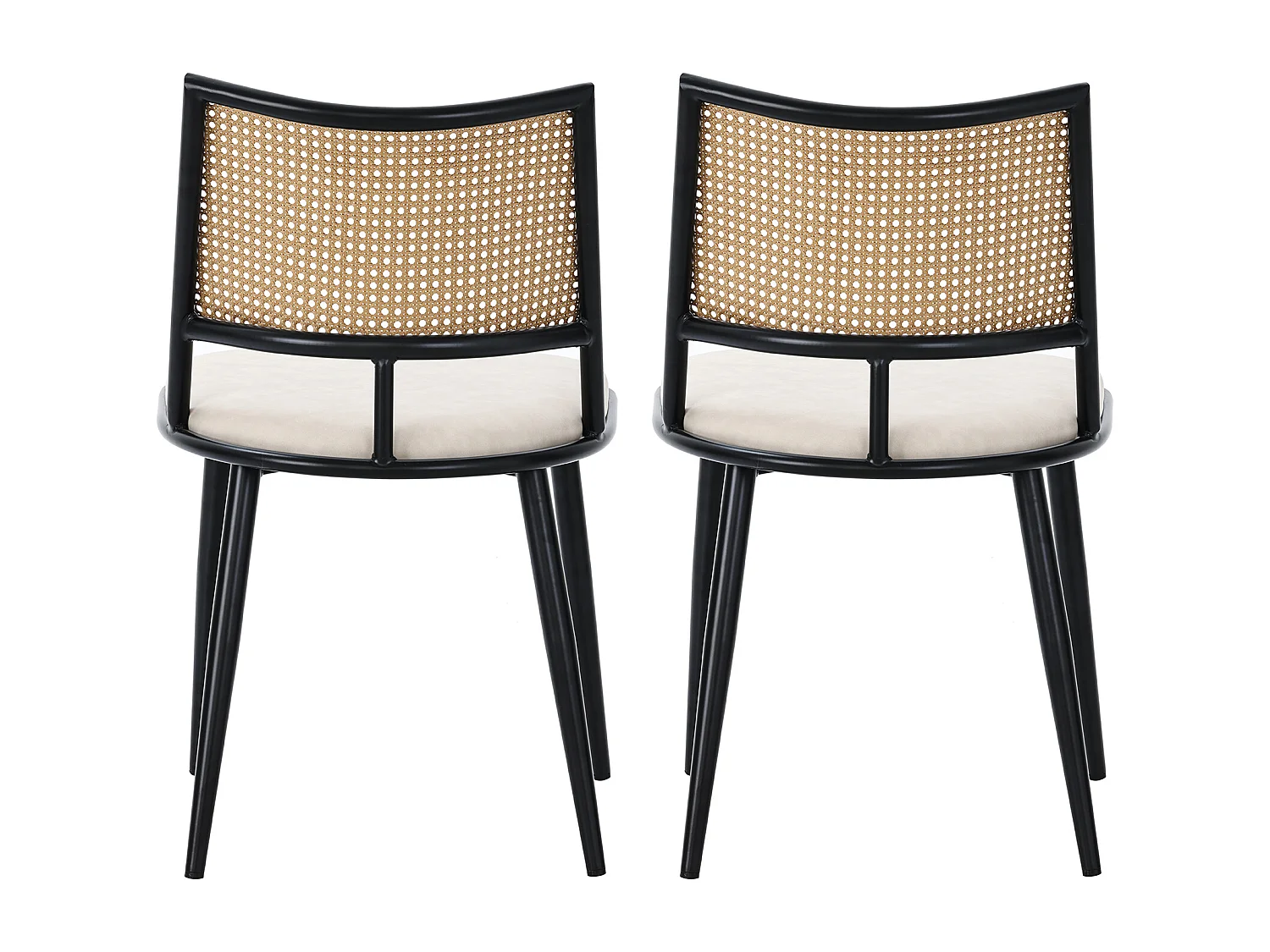 Juego de 4 sillas de comedor - 50 x 48 x 80 cm - asiento de poliuretano - respaldo de ratán - ratán - negro