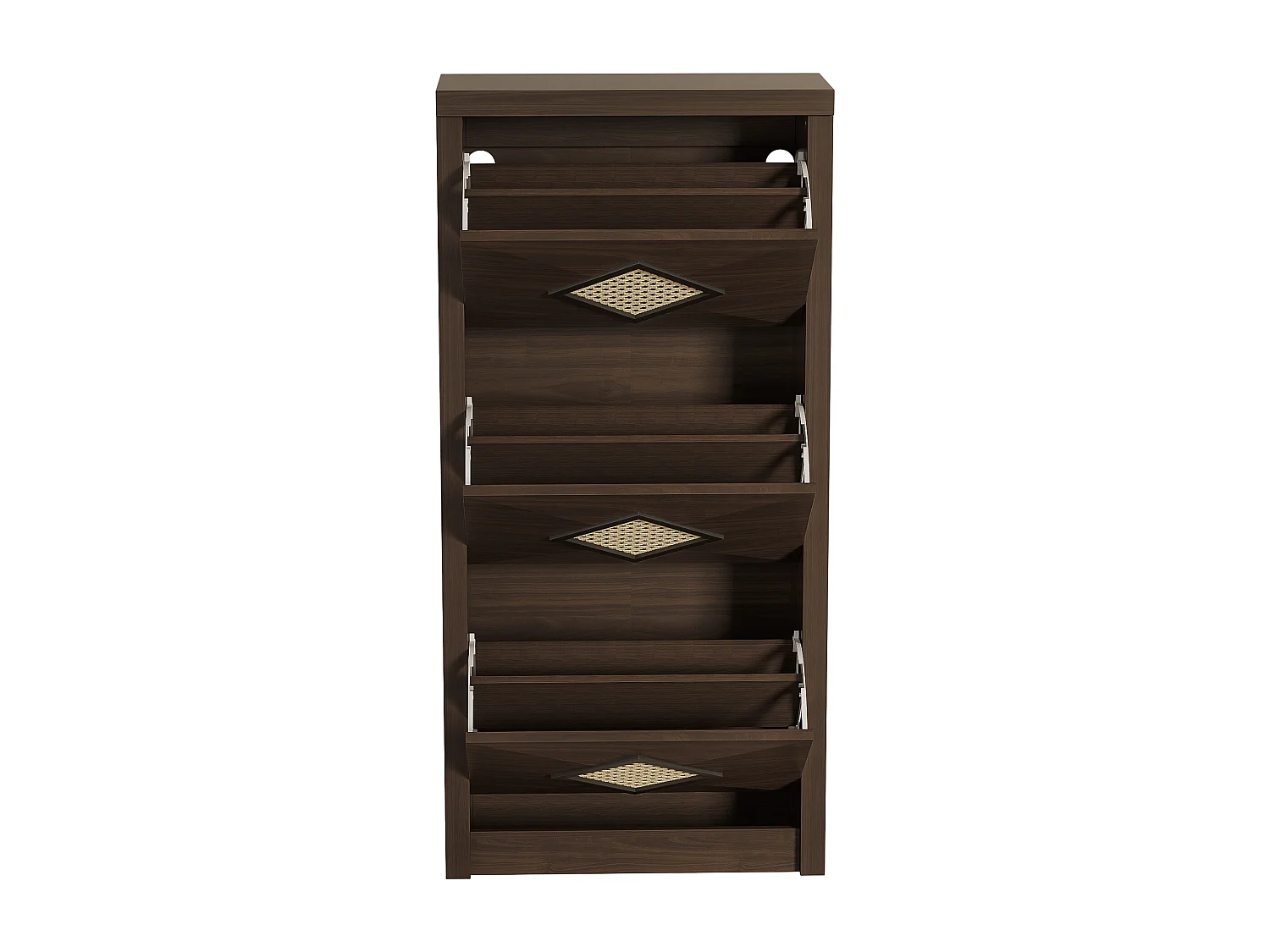 Meuble à chaussures 54x25x115 cm - 3 portes abattantes - Décor rotin - Style campagnard - Panneaux de particules - Marron