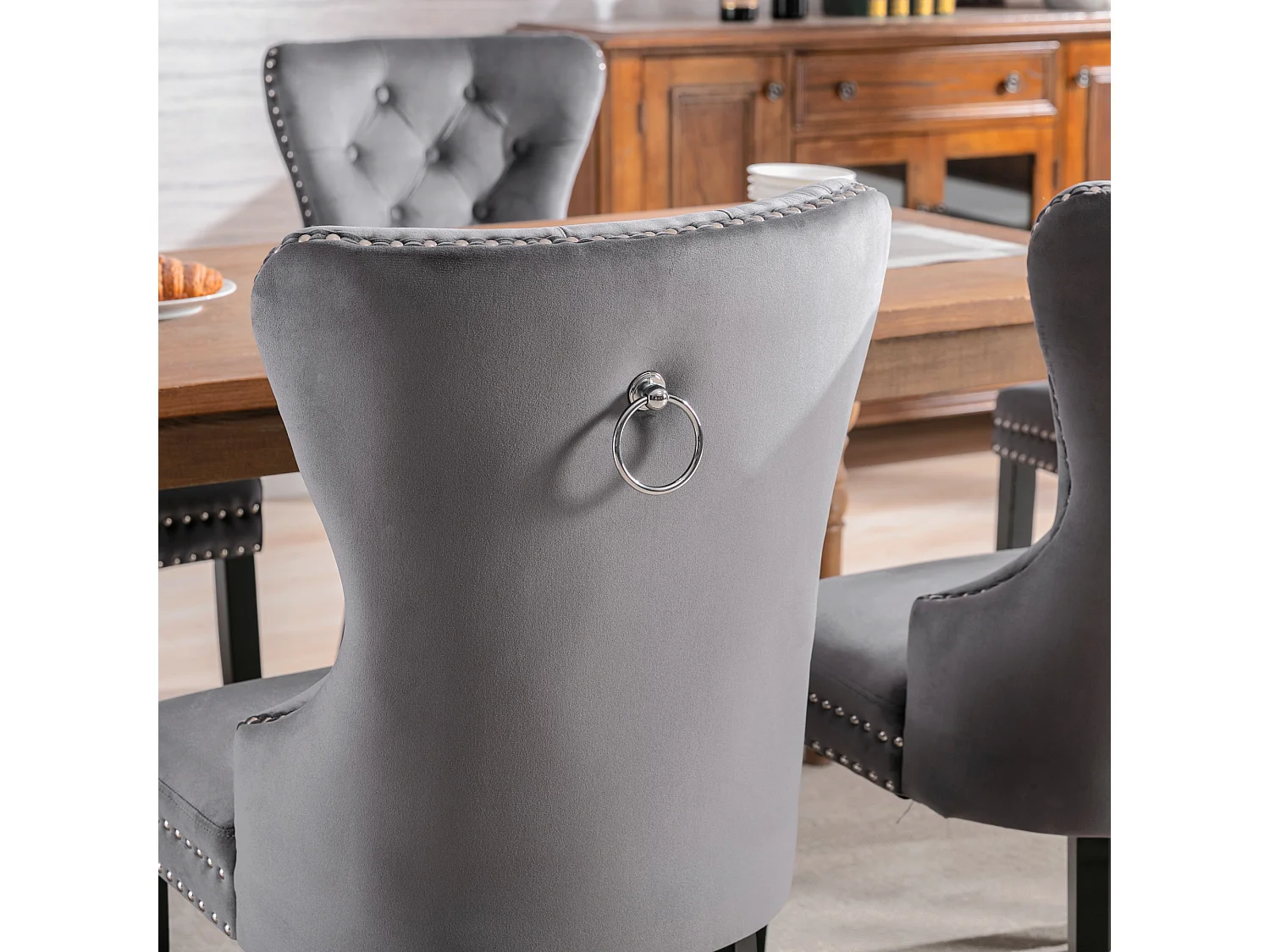 Set van 4 fluwelen eetkamerstoelen - 51 x 51 x 97 cm - loungestoel - relaxstoel - grijs