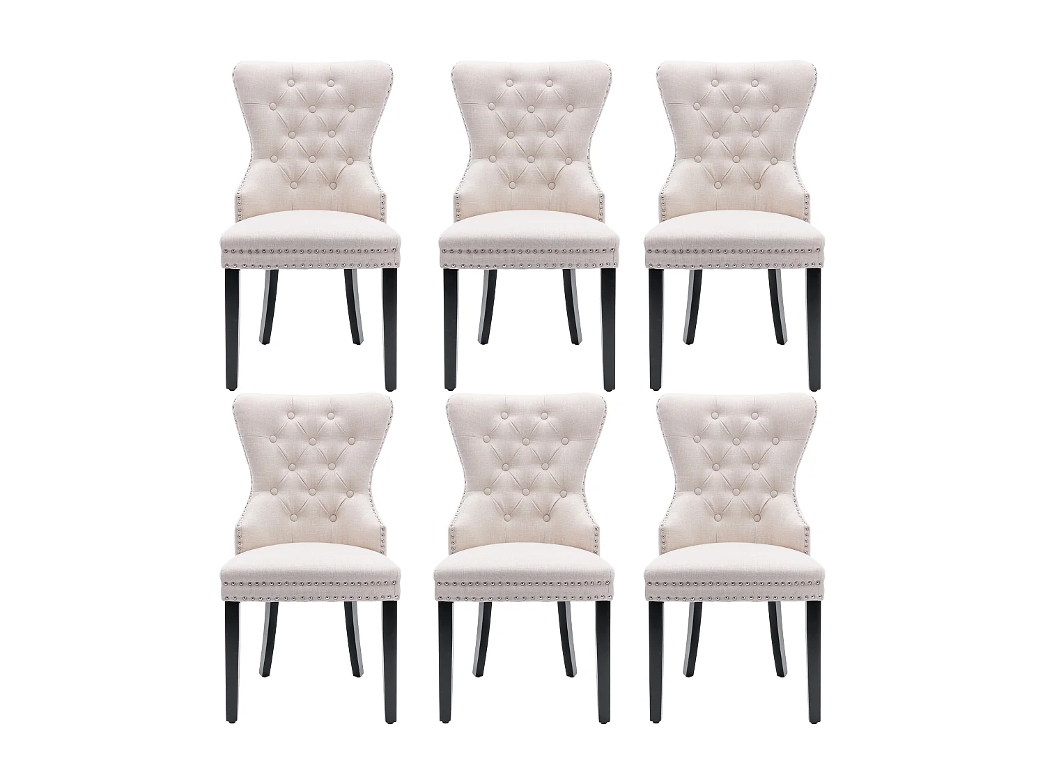 Lot de 6 chaises de salle à manger en lin - 53 x 54 x 97 cm - pieds en chêne - chaise de détente - beige