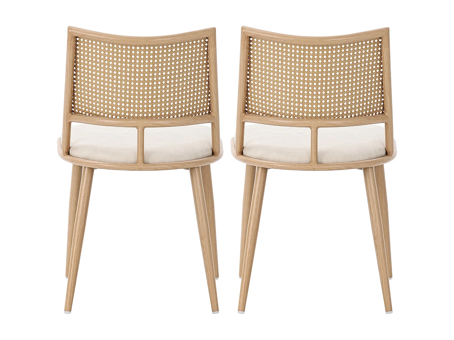 6er-Set Esszimmerstühle – 50 x 48 x 80 cm – Sitzfläche aus Polyurethan – Rückenlehne aus Rattan – beige