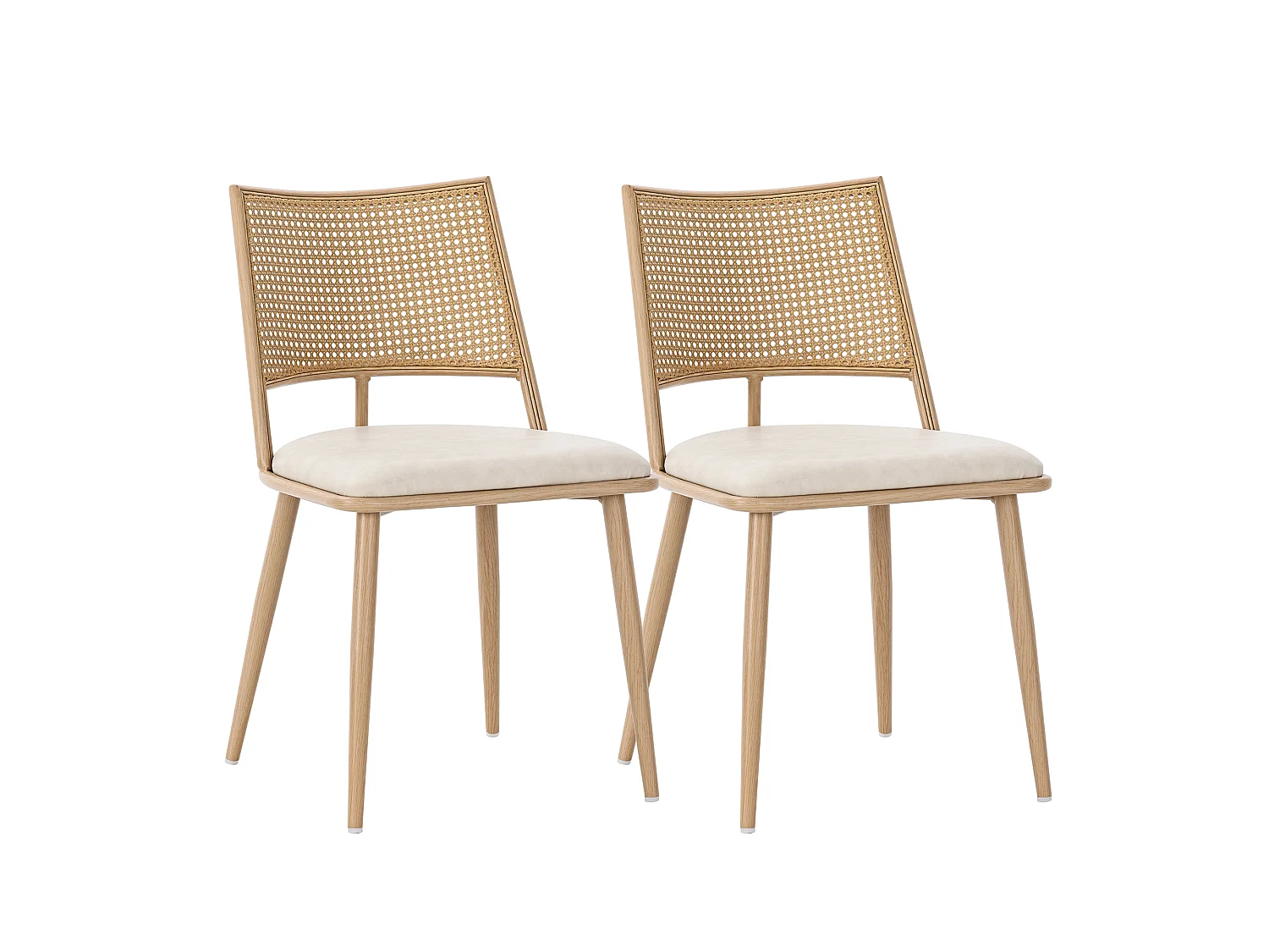 Lot de 2 chaises de salle à manger - 50 x 48 x 80 cm - assise en polyuréthane - dossier en rotin - Rotin - beige