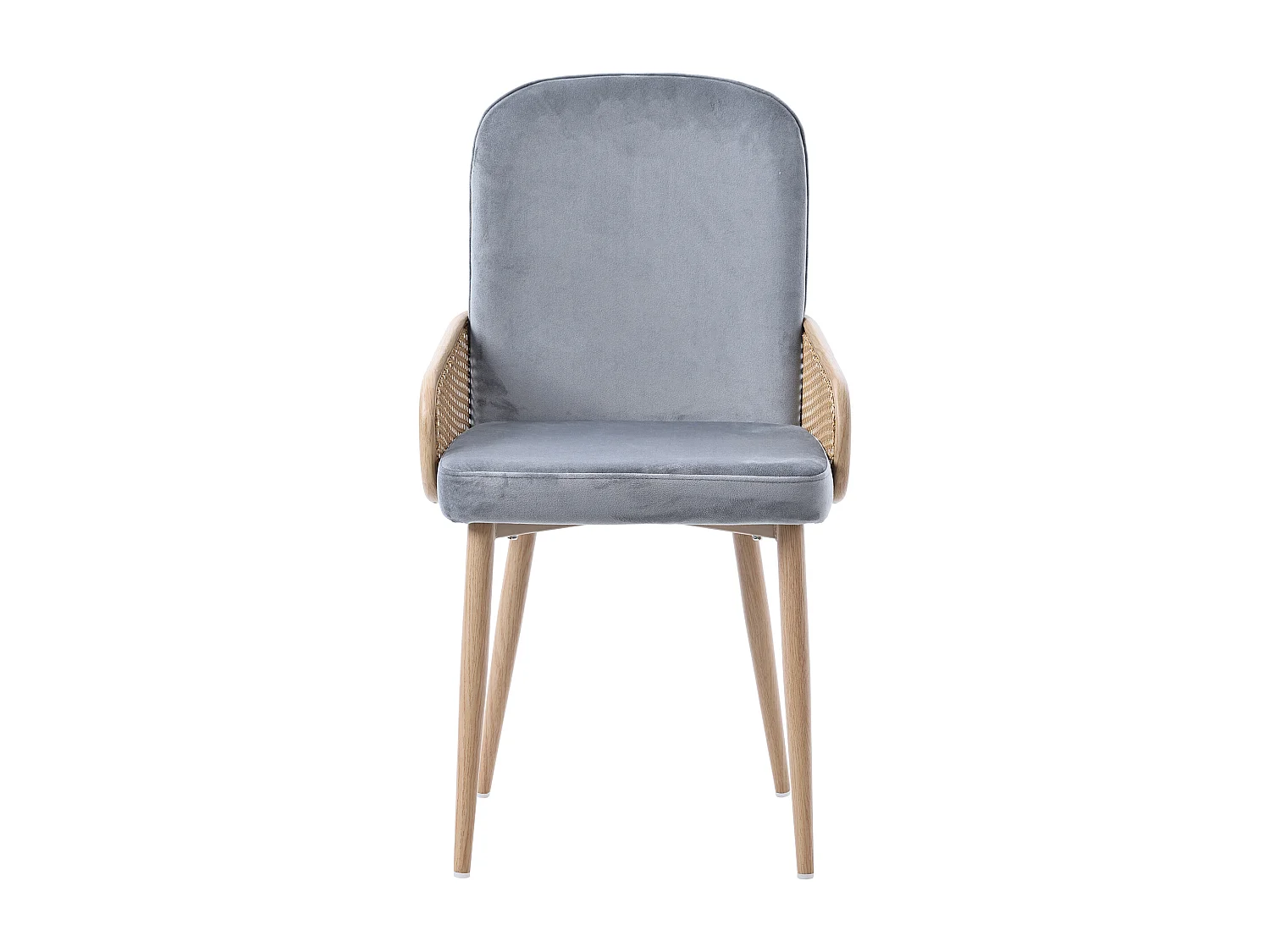 Lot de 4 chaises de salle à manger en velours - 45 x 43 x 90 cm - design rotin - avec 4 pieds en métal - gris