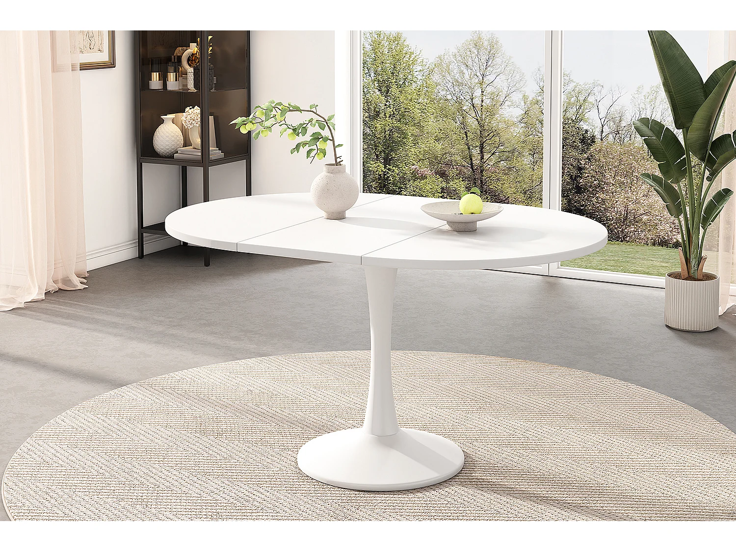 Ovaler, ausziehbarer Esstisch für 4 bis 6 Personen – 100/140 x 100 x 75 cm – MDF-Holz – Weiß