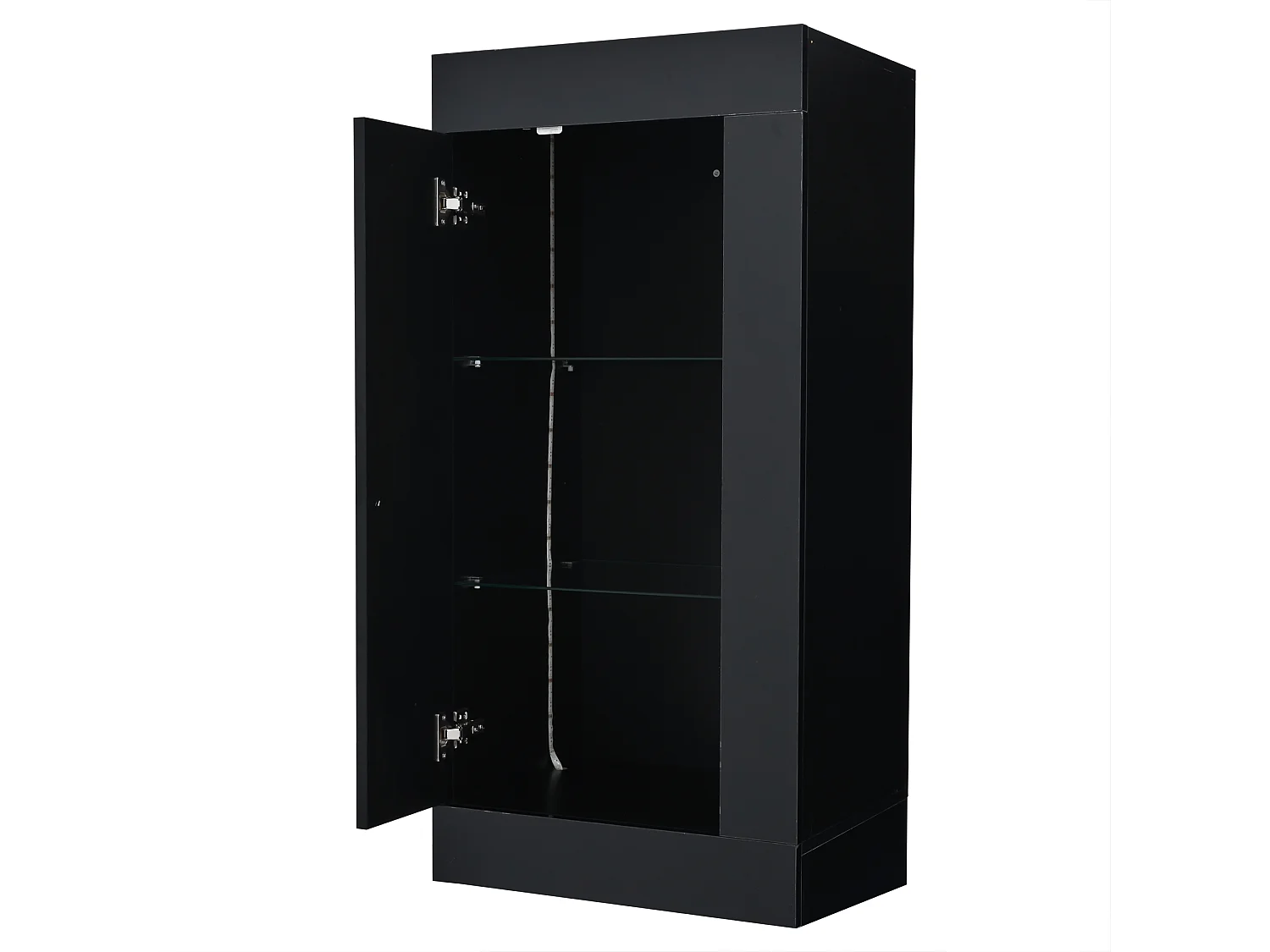 Witryna 50x40x180 cm - z oświetleniem LED - 2 fronty - Szklane półki - Błyszczące wykończenie - Płyty wiórowe - Czarny