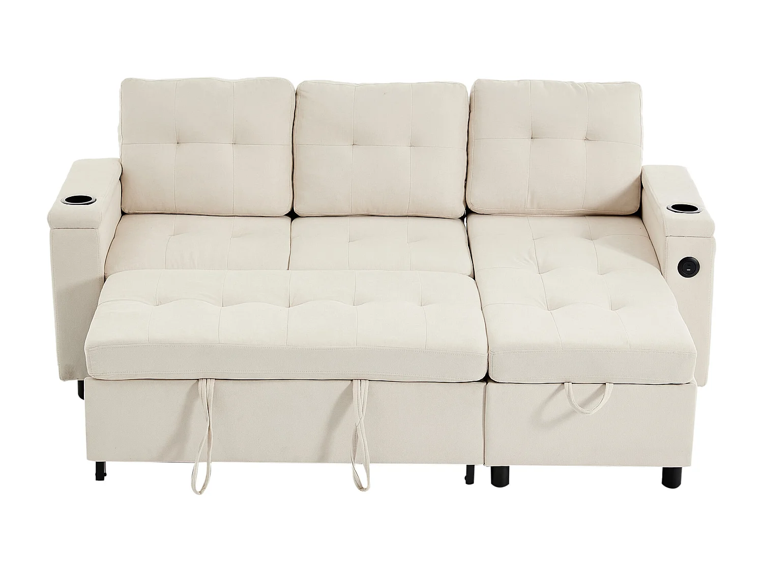 Canapé d'angle 3 places 208x146x89,5 cm - Pliable - avec éclairage LED - avec porte-gobelet et sac de rangement - Beige