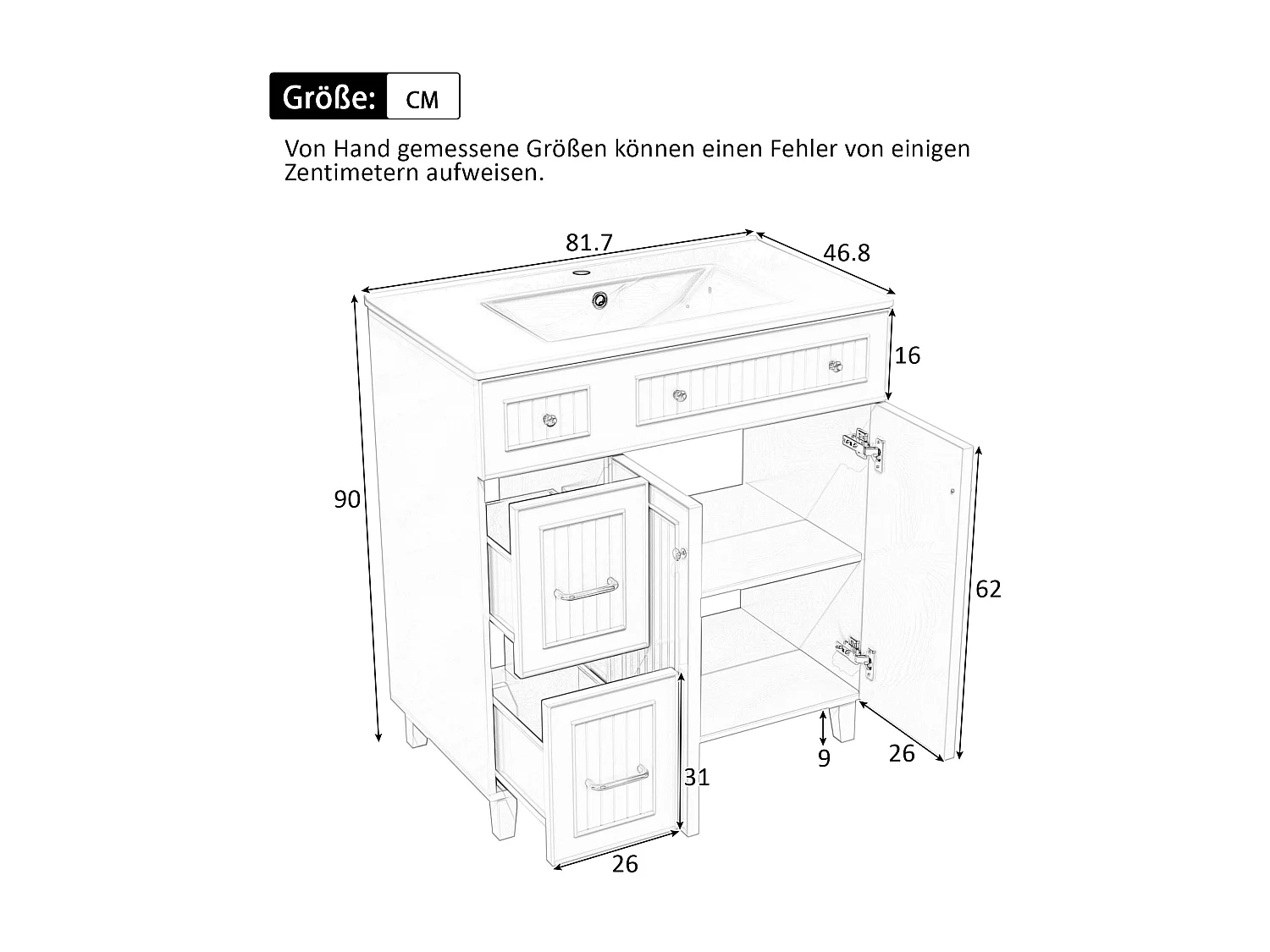 Meuble de salle de bain avec une vasque en céramique - avec 2 portes et 2 tiroirs - vert (robinet non inclus)